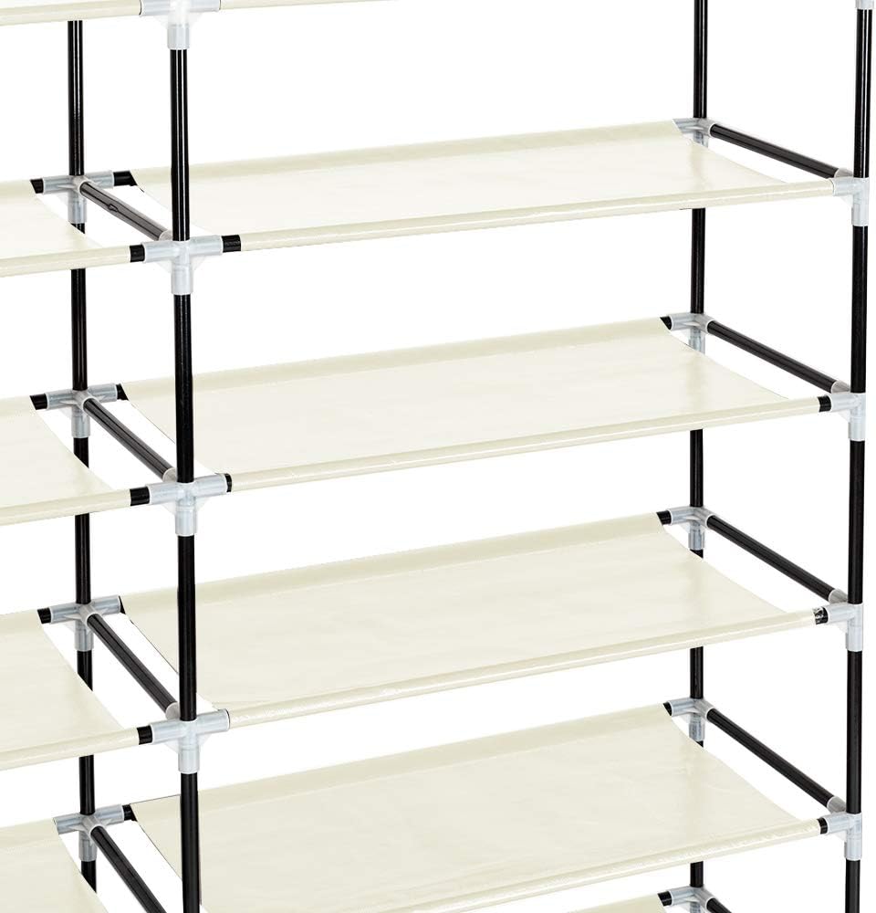 12 Tiers Shoe Rack with Dustproof Cover Closet Shoe Storage Cabinet Organizer (12 Tiers Beige)