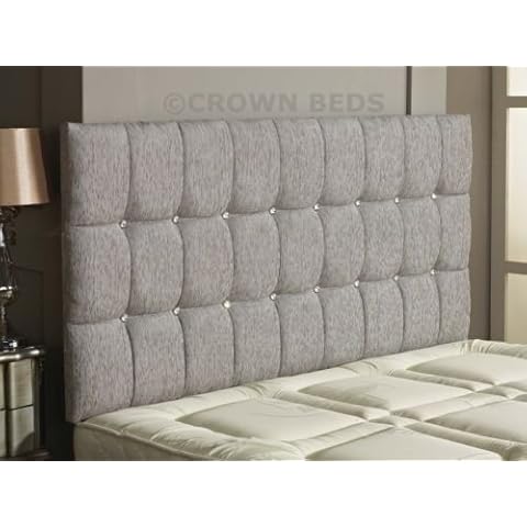 CROWNBEDSUK Omega diamante chenille headboard in 2ft6,3tf,4ft,4ft6,5ft,6ft (6FT SUPER KINGSIZE, Light Grey) Cover
