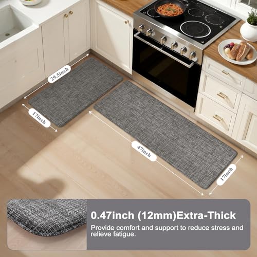 Collive Kitchen Mats for Floor 2PCS, Cushioned Anti Fatigue Mat Waterproof Kitchens Sink Rug Non Slip, Modern Comfort Standing Mat for Desk, Bar, Home Decor, 17"x47"+17"x29", Dark Grey - image 6