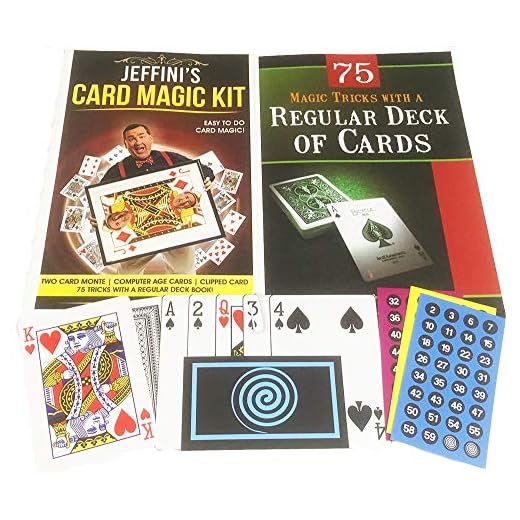 Jeffini Magic Jeffini's Card Magic KIT - Two Card Monte Trick, Computer Age Cards Trick, Clipped Card Trick, Plus 75 Tricks with a Regular Deck Book