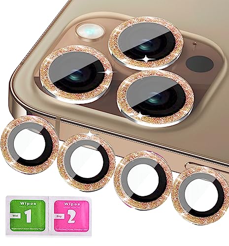 KONVOK [3+1 Compatible with iPhone 11 11 mini 11 Pro 11 Pro Max Camera Lens Protector Glitter Bling Tempered Glass Clear Camera Cover Screen Protector Ring Accessories Case Friendly (Gold)