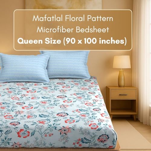 Image of Mafatlal Luxe Lilac 140 GSM Soft Microfiber Double Bedsheet with 2 Pillow Cover for Queen Size Bed, 90x100 Inch - Sky Blue, Lightweight, Cozy & Durable