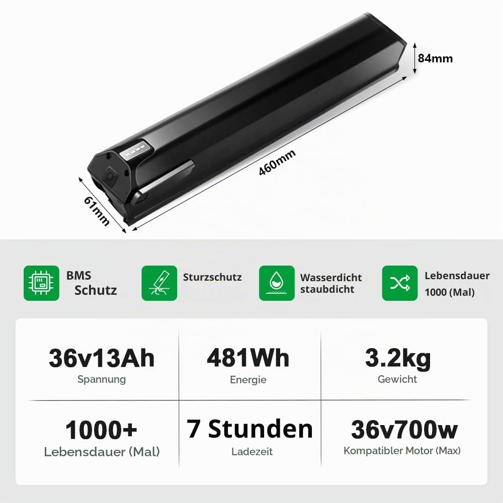 Ebike Akku 36V 13Ah 5 Pin mit USB für 36V 250W-700W Motor