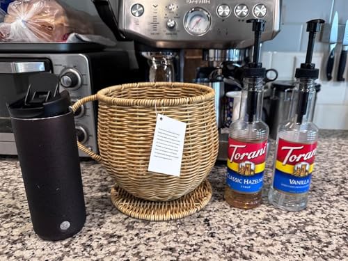 Coeusy Wicker K Cup Holders for Counter, Large Capacity Coffee Basket Decor for Kitchen Countertop, Hand Woven Coffee Bar Accessories, Nature Color