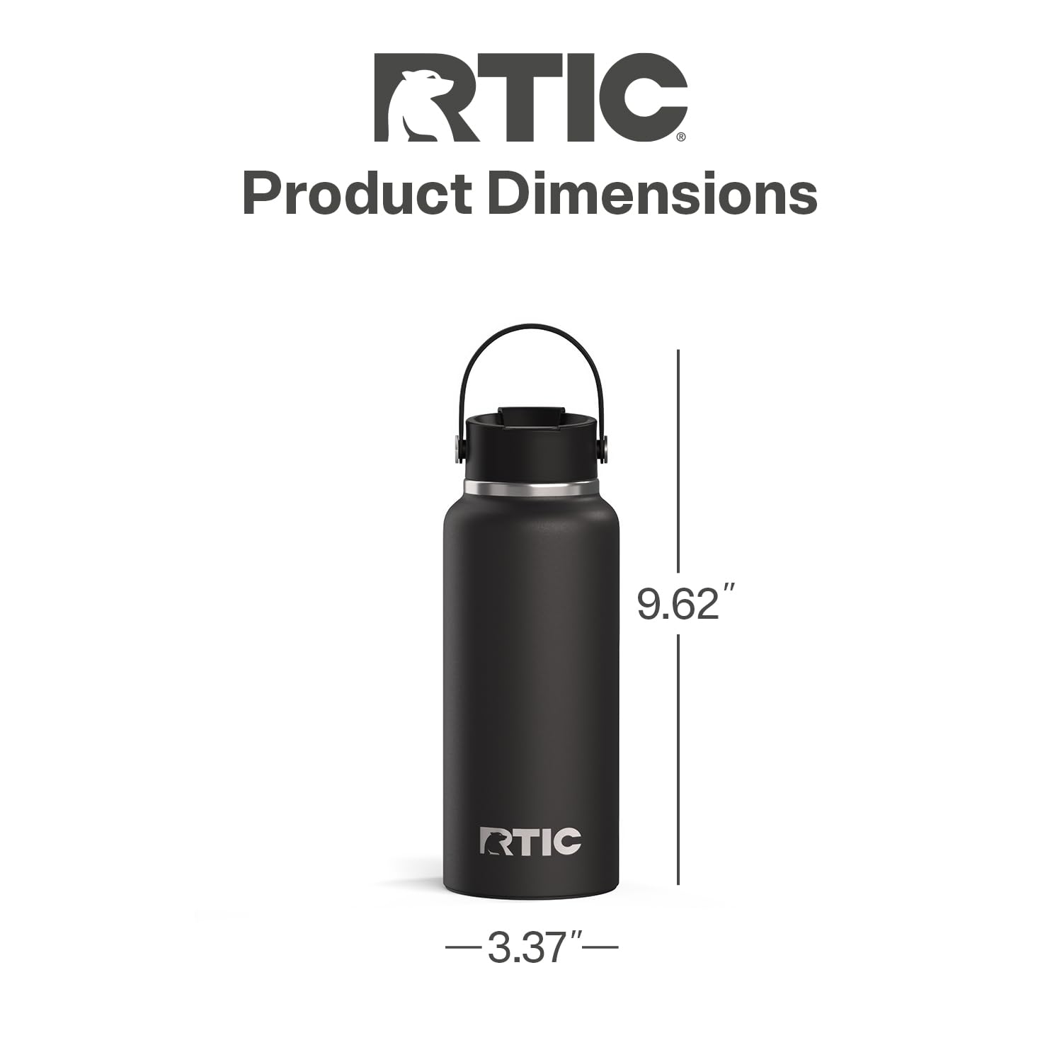 RTIC Botella Outback de 32 onzas, aislada, acero inoxidable, metal, aislamiento al vacío de doble pared, forro de cerámica, tapa a prueba de fugas, termo de agua sin BPA para senderismo, correr,