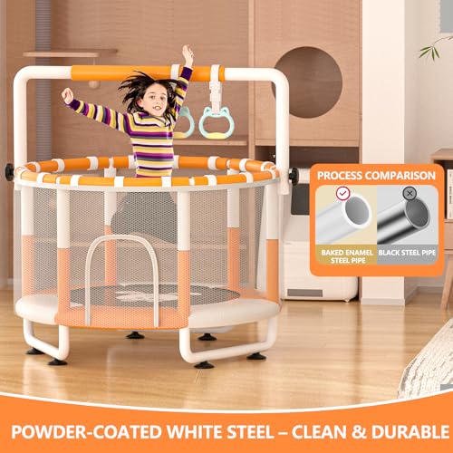 55" Kids Indoor Trampoline with Safety Net, Adjustable Gymnastics Bar & Toys – Indoor/Outdoor Toddler Play Gym for Boys & Girls Ages 3+, Birthday Gifts - Image 3