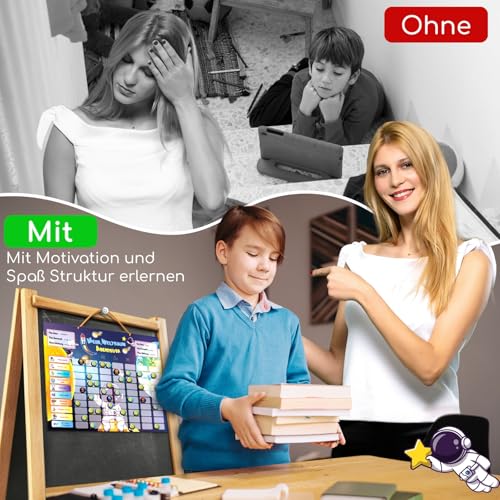 Easiestor® Belohnungstafel für Kinder - 105 AUFGABEN + 360 Magnete - Montessori Routine Planer ab 3 4 5 6 7 8 Jahre - Magnettafel, Wochenplaner - ADHS Hilfsmittel - Magnetisches Belohnungssystem