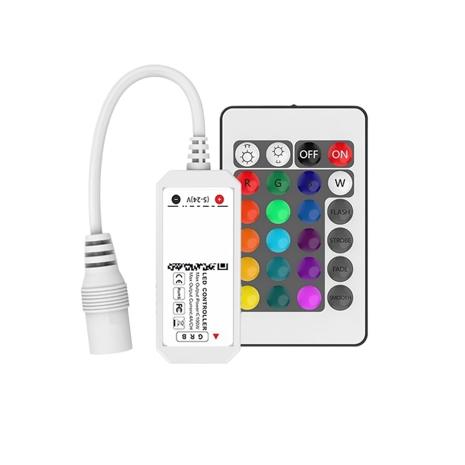 Controlador LED para luces de colores RGB con regulador y control remoto de 24 teclas