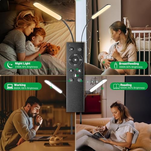 Image of Yikuneng Dimmable LED Floor Lamp, Super Bright Reading Lamps Floor Standing lamp with Remote & Touch Control, Stepless Dimming & 2700K-6500K Color Temperature, for Living Room Bedroom Office, 2 Pack