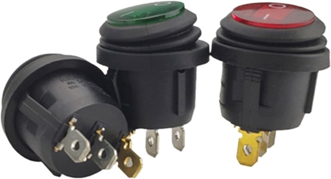 1 Pack Button with 220V Light Rocker Switch Opening 25mm Boat Shape Round 3 Pin Silver Dot(2p Black)