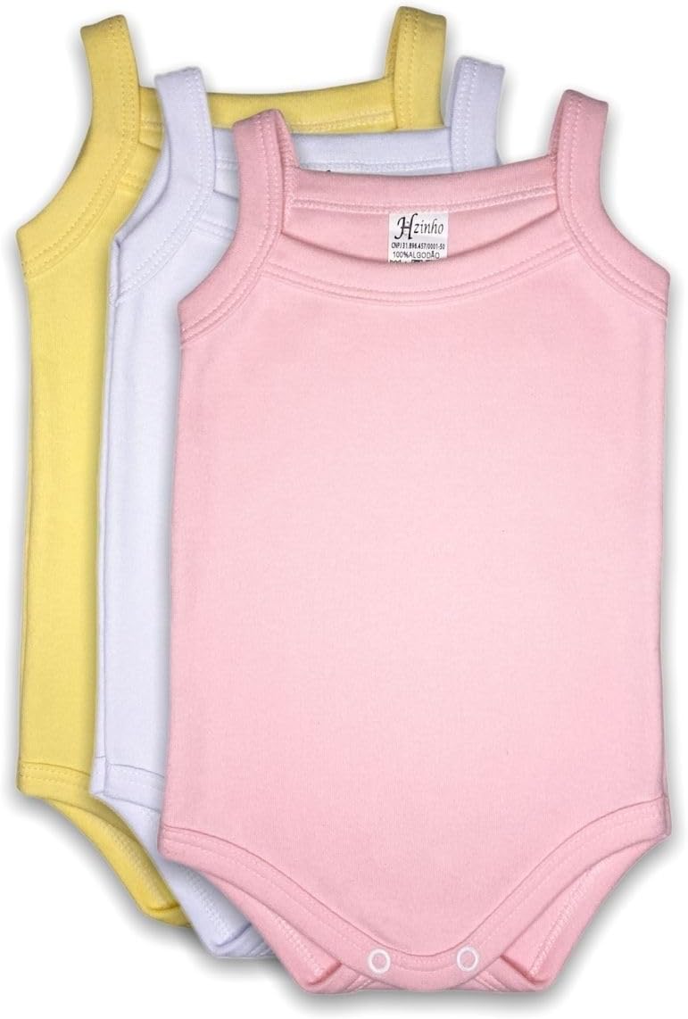 KIT 3 Body Alcinha Bebê Menina Sem Manga Suedine 100% Algodão Verão sem Alça Liso de 0 a 9 meses