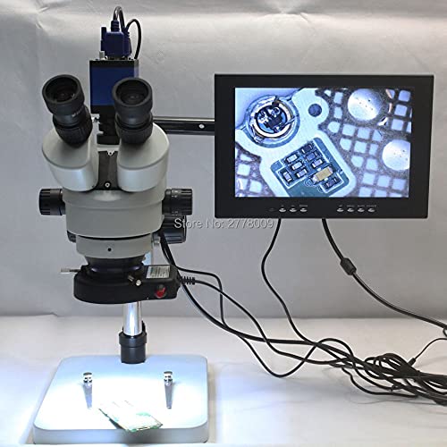 Microscope Trinocular Stereo Microscope 3.5X-90X Continuous Zoom Magnification Full HD 2.0MP VGA Camera LED Light Source 10-inch Monitor (With 10 Inch Monitor Standard 7X 45X)