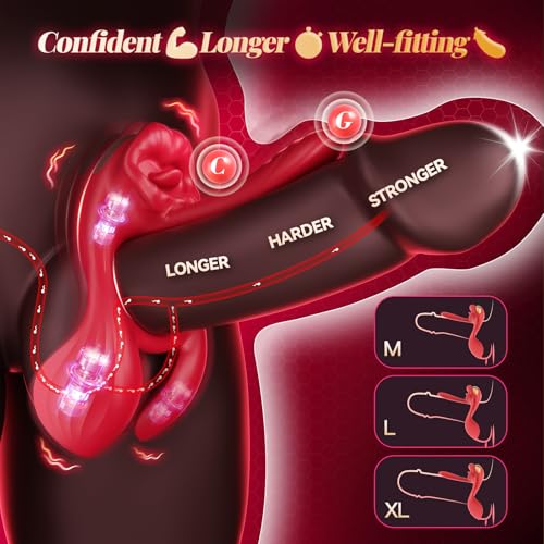 Image of Vibrating Cock Ring with 3 in G Spot Vibrator - Couples Sex Toy Men Cock Sleeve Penis Ring Women Licking Clitoral Vibrator Massager with 4 Motor & 7 Vibrations, Adult Toys Silicone Erection C Ring