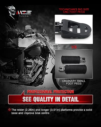 Image of MZS Motorcycle Foot Pegs, 2018-2025 Front Adjustable Footpegs Accessories MX Serrated Wide Pedal Compatible with Softail Breakout Deluxe Fat Bob Fat Boy Heritage Low Rider Slim Street Bob Sport Glide