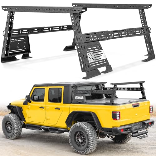 MONOKING 1300 Lbs Load Mid-Size Truck Overland Bed Rack with 2 Crossbars & DIY Flag Panels Adjustable 16 to 25 High Cargo Rack for Gladiator JT Tacoma Frontier Canyon Colorado Ranger Ladder Rack