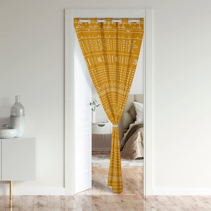 Loussiesd Boho Doorway Curtains Privacy Yellow Bohemian Geometric Closet Door Curtain for Bedroom 30%-50% Blackout Room Darkening Thermal Insulated Curtain Drape for Doors Windows 1 Panel 86x203cm - Image 2