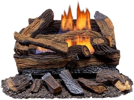 Duluth Forge DLS-18T-1 Dual Fuel Ventless Fireplace Logs Set with Thermostat, Use with Natural Gas or Liquid Propane, 30000 BTU, Heats up to 1000 Sq. Ft, Split Red Oak, 18 Inches