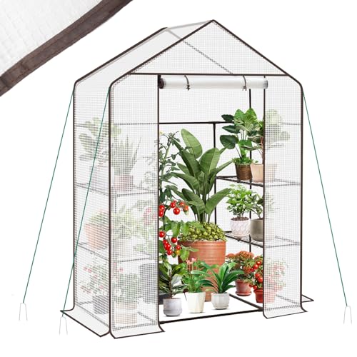 Sekey Gewächshaus 200x145x75 cm, Foliengewächshaus Stabil, Gewächshaus Balkon mit 4 Regalböden für optimales Pflanzenwachstum, Weiß, XL