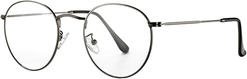 PORADAY Lentes de bloqueo de luz azul para mujeres y hombres, marco de lentes de metal redondo retro 100% anti-luz azul