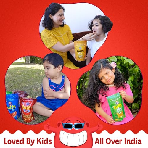 Image of BE'BE' BURP Healthy Puff Snacks | Soya Masala Masti | Baked Puffs, Not Fried, Protein Snacks | No Maida & Gluten-Free | Travel-Friendly | 35gms Each (Pack of 4)