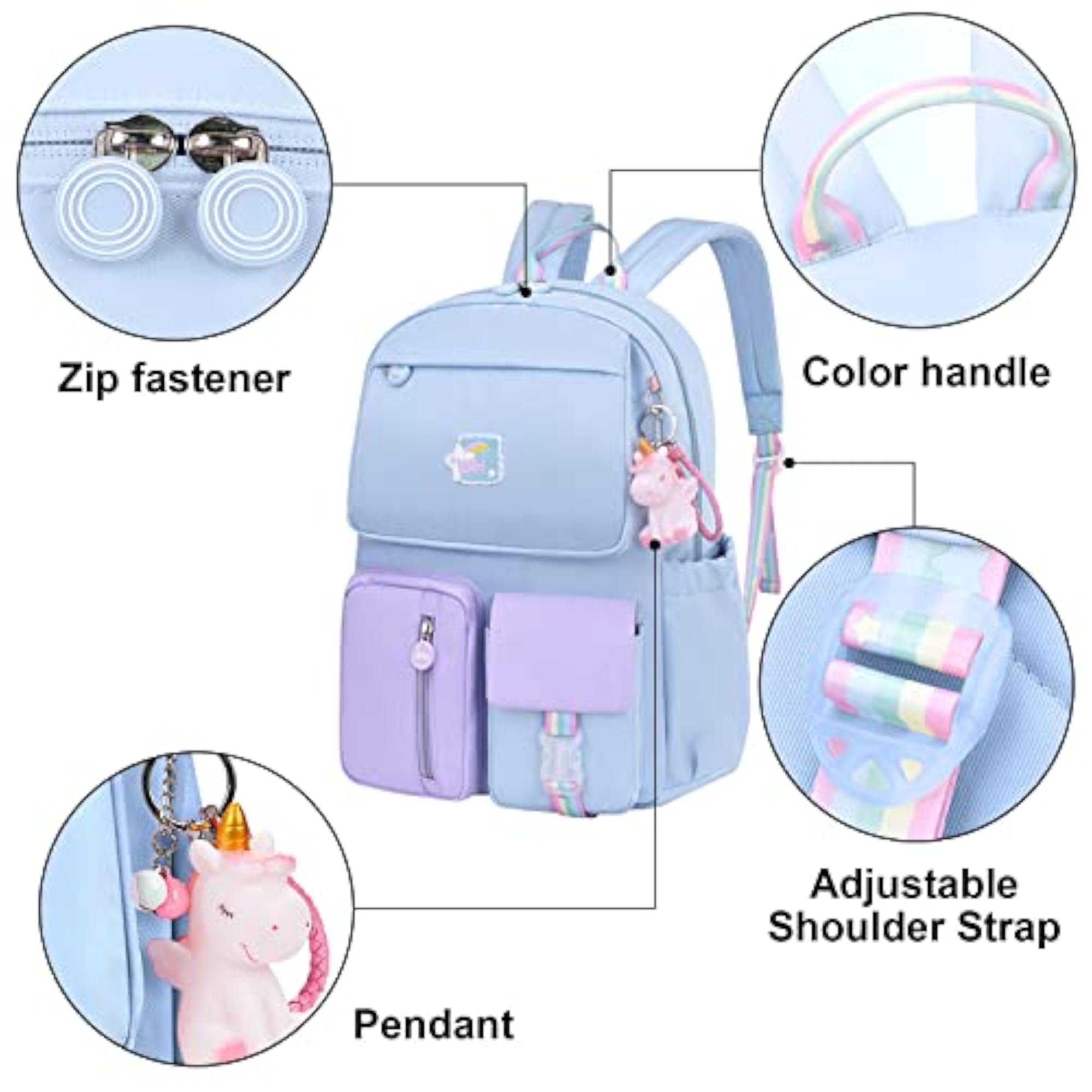 Cute Big Capacity School Backpack for Girls, Blue & Purple