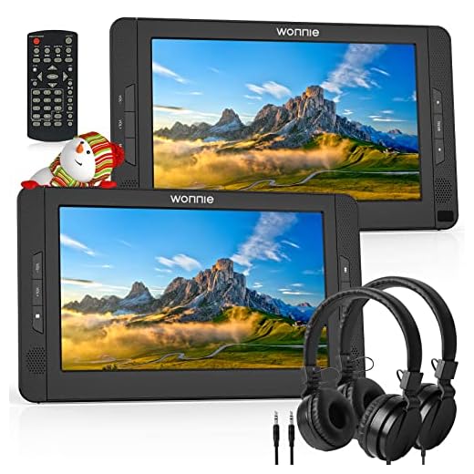 WONNIE 10.5" Dual Portable DVD Player for Car, Headrest Kids CD Players with Two Headphones Built-in 5 Hours Rechargeable Battery, Support USB/SD/MMC,AV Out & in,Regions Free (1 Player+1 Monitor)