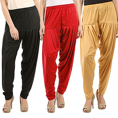 Image of Buy That Trendz Combo Offer (Pack of 3) Cotton Viscose Dhoti Patiyala Salwar Harem Bottoms Pants for Womens (Dark Skin