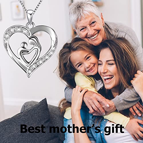 925 Sterling Silver Mother And Child Love Heart Pendant Necklace Mom Daughter Jewelry Gifts For Women #TOP5