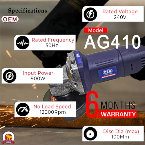 Image of OEM Professional Angle Grinder Sleek Model With 900 W Real Power Heavy Duty Grinder With 6 MONTHS WARRANTY (AG410-4Inch / 100MM / 4 inch)