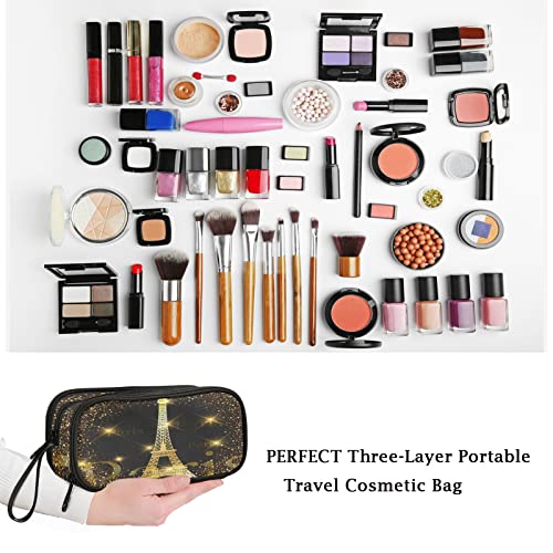 Image of Fustylead Fashion Shiny Paris Stars Large Pencil Pen Case Stationery Bag, 3 Compartments School College Office Desk Organizer Storage Pouch Marker for Teen Boys Girls Students-Black