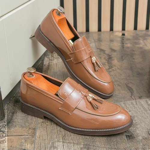 Men's Patent Leather Tassel Chunky Loafer Casual Slip - On Platform Loafer Shoes4