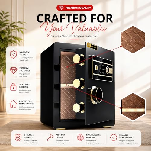 Image of Amazon Basics Gross Capacity - 43L (Net - 38L), Biometric Fingerprint + Password Safe Locker Box for Home & Office | Digital Electronic Security Locker Safe With Dual Access, Anti Theft Steel Body