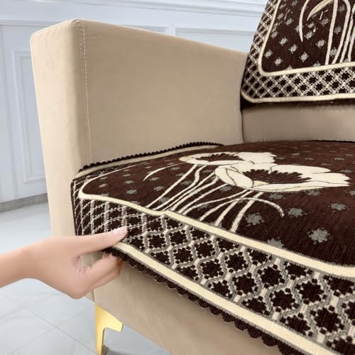 Image of Homerz Premium Chenille Fabric Sofa Cover | Soft, Durable & Dustproof | Decorative Couch Cover (Florida Coffee, 1 Seater, Seat Cover with Backrest)