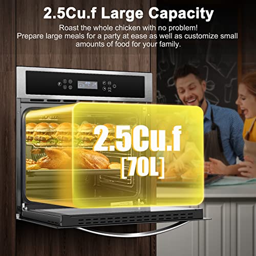 Amzchef Single Wall Oven 24" Built-In Electric Ovens With 11 Functions, 8 Automatic Recipes, 2800W, 240V, 2.5Cu.f Convection Wall Oven In Stainless Steel, Touch Control, Timer, Safety Lock #TOP4