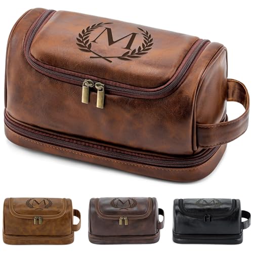 Aganmi Personalized Gifts Travel Toiletry Bag for Men Him, Laser-Engraved