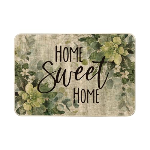 Artoid Mode Home Sweet Home Paillasson de printemps, motif feuilles d'eucalyptus, décoration de la maison, cuisine, tapis de sol, pour l'intérieur et l'extérieur, 40 x 60 cm