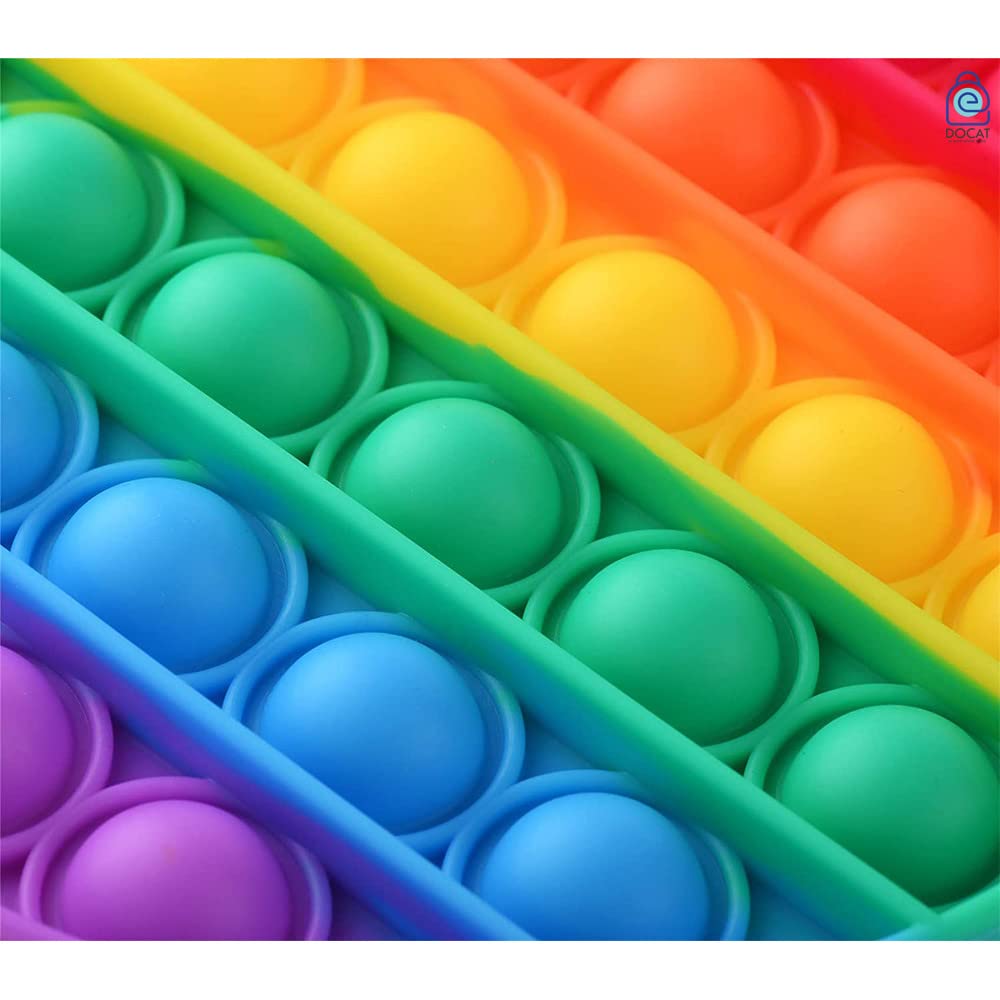 DOCAT 4 Packs Sensory Fidget Bubble Toy, Silicone Pressure Relieving Toys, Rainbow Color Silicone Squeeze Toy, Round 3