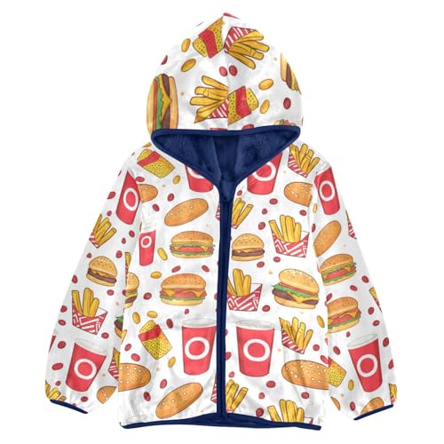 French Fries and Hamburger Girls Fleece Jacket Girls Fall Jacket Boys Coats Zip Up Hoodie Outerwear 2-10T