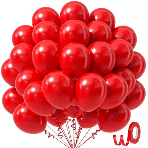 Image of Red Balloons 12 inch, Red 50pcs Party Balloons | Baby Shower, Wedding, Birthday Party Decorations
