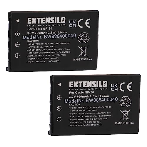 EXTENSILO 2X batería Compatible con Casio Exilim EX Z8, EX Z60, EX Z77, EX Z770, EX Z65, EX Z70, EX Z75 cámara (700 mAh, 3,7 V, Li Ion)