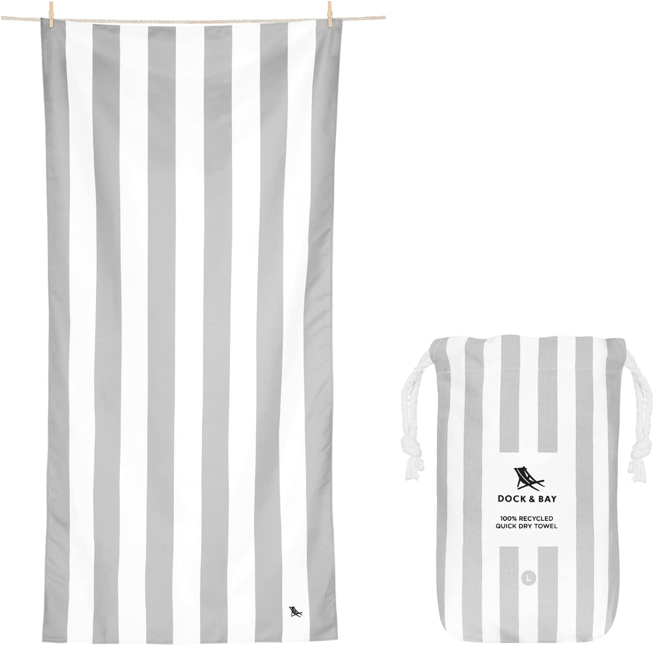 Beach Towel - Quick Dry, Sand Free - Compact, Lightweight - 100% Recycled - Includes Bag - Cabana Light - Goa Grey - Extra Large (200x90cm, 78x35")