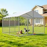 IronovaPets 10'x10'Large Outdoor Dog Kennel Outside for Large Dogs, Heavy Duty Dog Enclosure with Wire Mesh Fence, Lock & Waterproof Cover