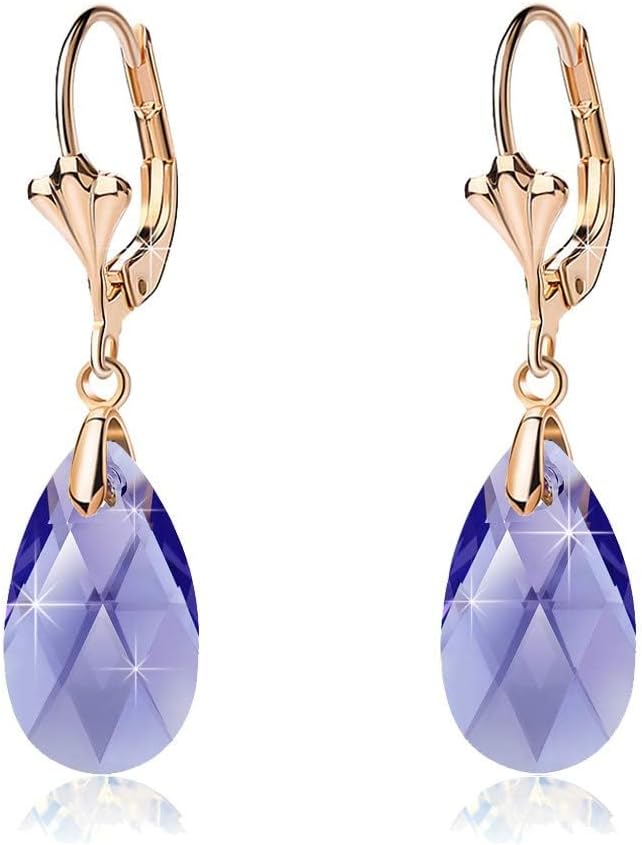 Austrian Crystal Teardrop Leverback Dangle Earrings for Women Fashion 14K Gold Plated Hypoallergenic Jewelry