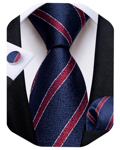 Image of DiBanGu Striped Tie Set for Men Silk Woven Plaid Necktie and Pocket Square Cufflinks Business Wedding
