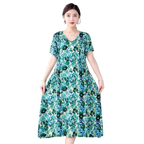 Robe d'été pour femme à imprimé vintage bohème et finitions col rond