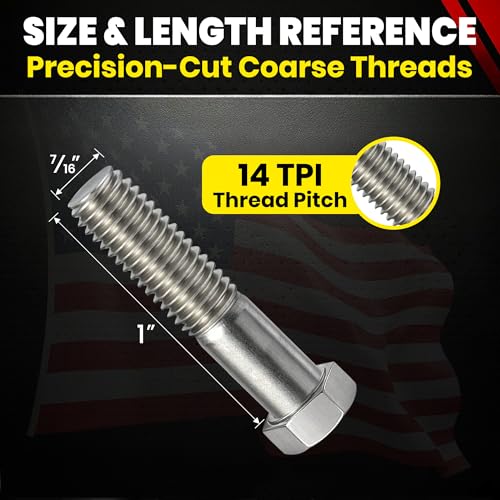 Image of Stainless 7 /16-14 x 2 inch Hex Head Bolts (3 /4 inch to 5 inch Lengths Available in Listing), 304 Stainless Steel, 10 Pieces (7 /16-14 x 2 inch)