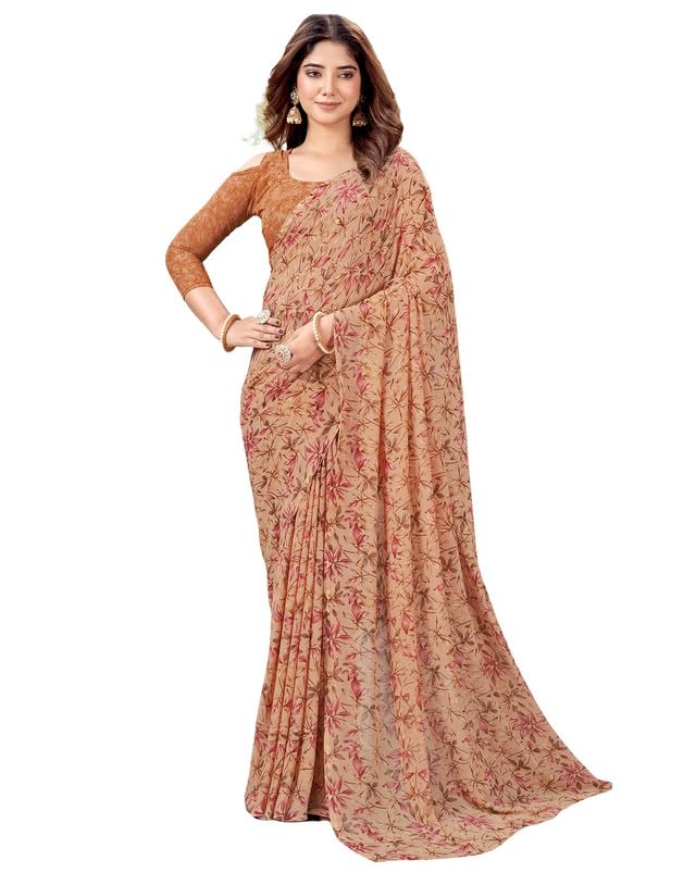 Image of SIRIL Women's Floral Printed Georgette Saree With Unstitched Blouse Piece