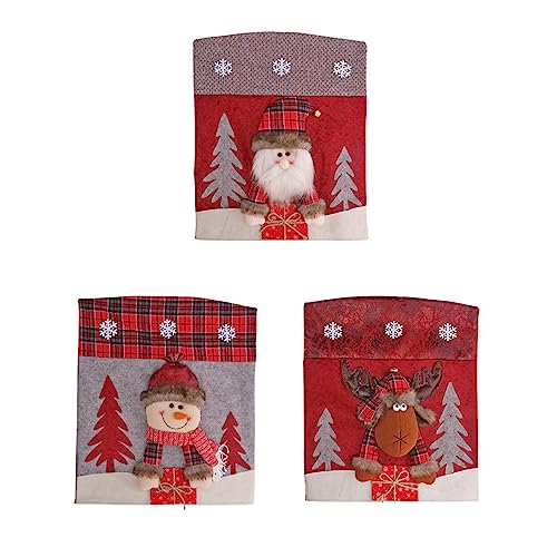 DULRLLY 6Pcs Christmas Chair Covers 3D Plush Santa Claus Reindeer Christmas Dining Chair Slip Covers Xmas Chair Back Cover for Dining Room Kitchen Holiday Hotel Party Decor, 20 X 18 Inch