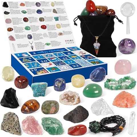 Pukamam Crystal Advent Calendar 2025 Rock Minerals & Fossils Collection 24 Day Christmas Countdown Calendars for Kids Adult Cover