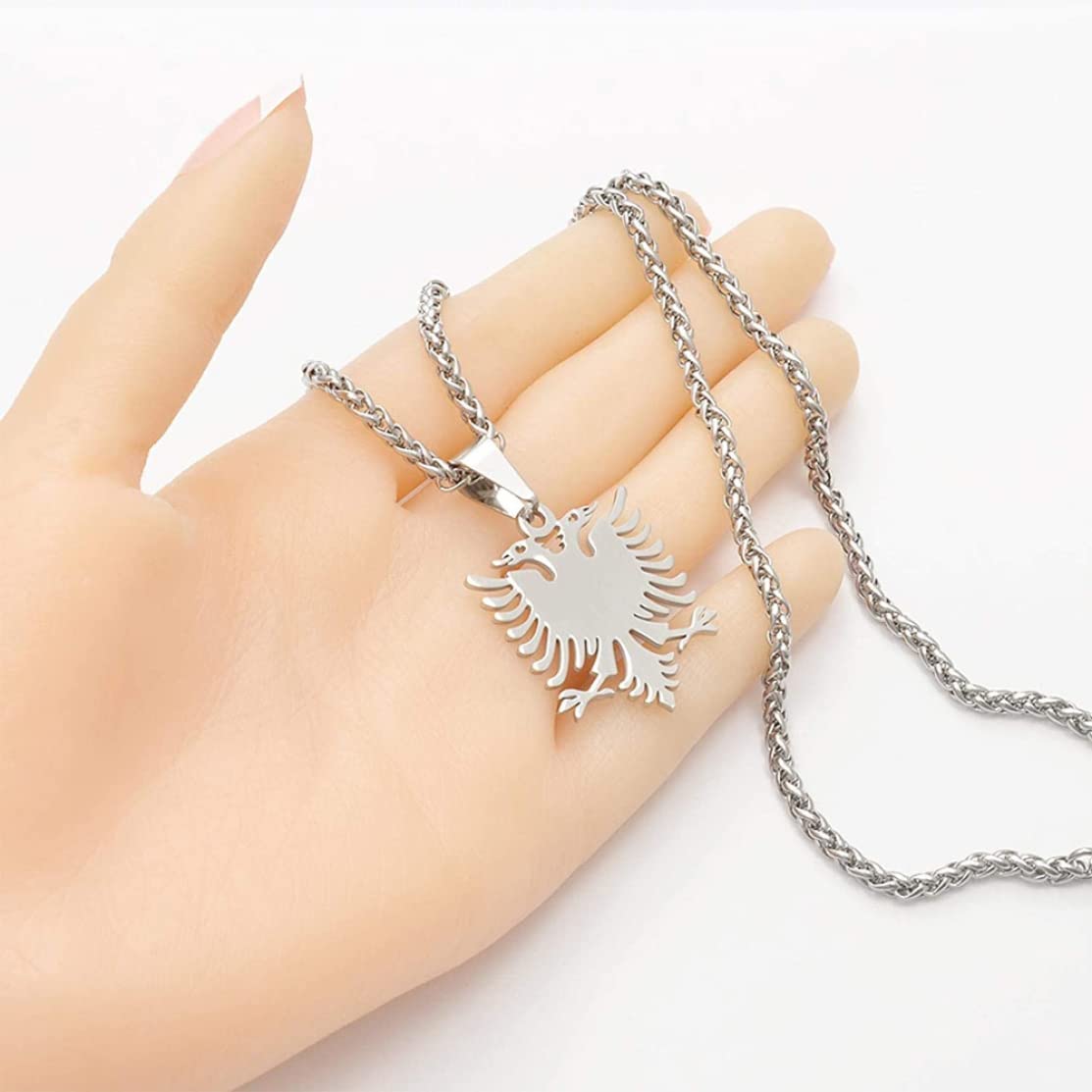 Kit collana con ciondolo orecchini in acciaio inossidabile lucido con aquila albanese, accessori di gioielli per donna uomo (1 paio di orecchini, 1 collana)